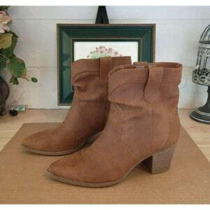 Time & Tru Half Slouch Boots Country Western Brown Women's Size 9 Faux Leather